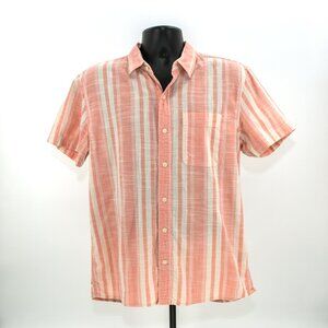 American Eagle Short-sleeve Button-up Shirt / Coral & Off-white / Men's MEDIUM
